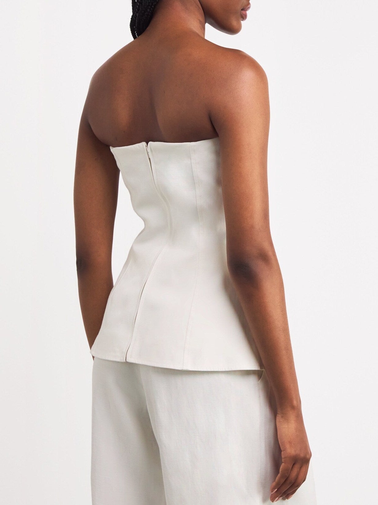 Linen-Blend Strapless Top with Jewel Buttons - Tops