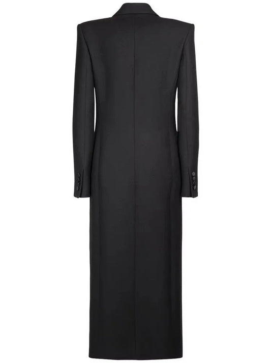 Long Black Double-Breasted Blazer Coat - Coats