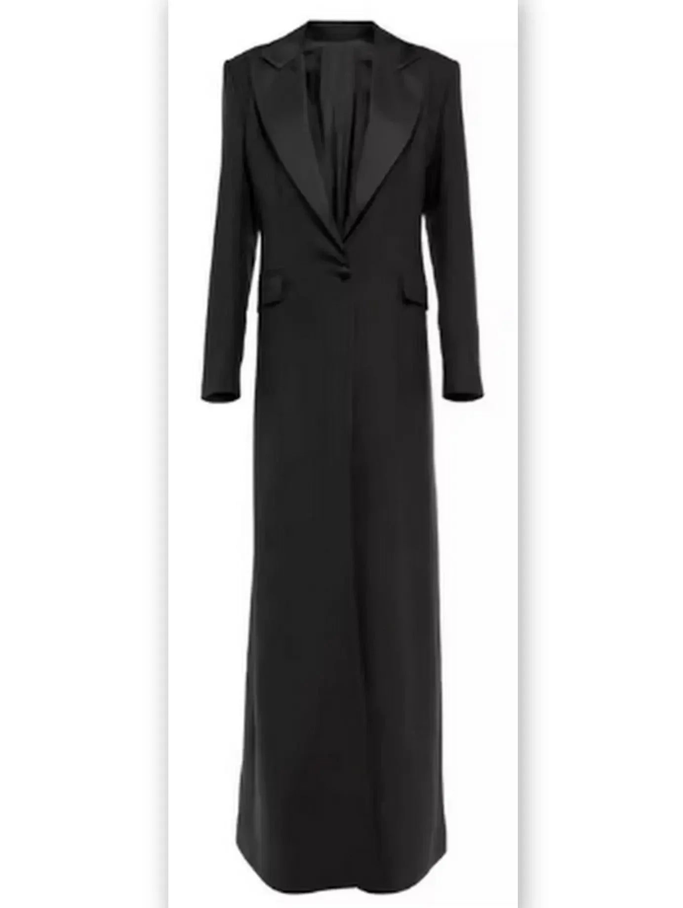 Long Black Single-Breasted Blazer Coat - Coats