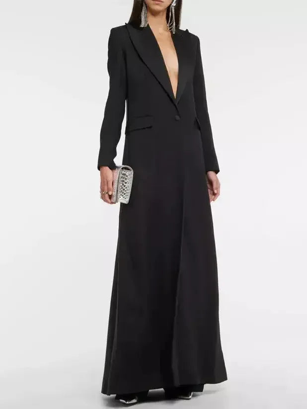 Long Black Single-Breasted Blazer Coat - Coats