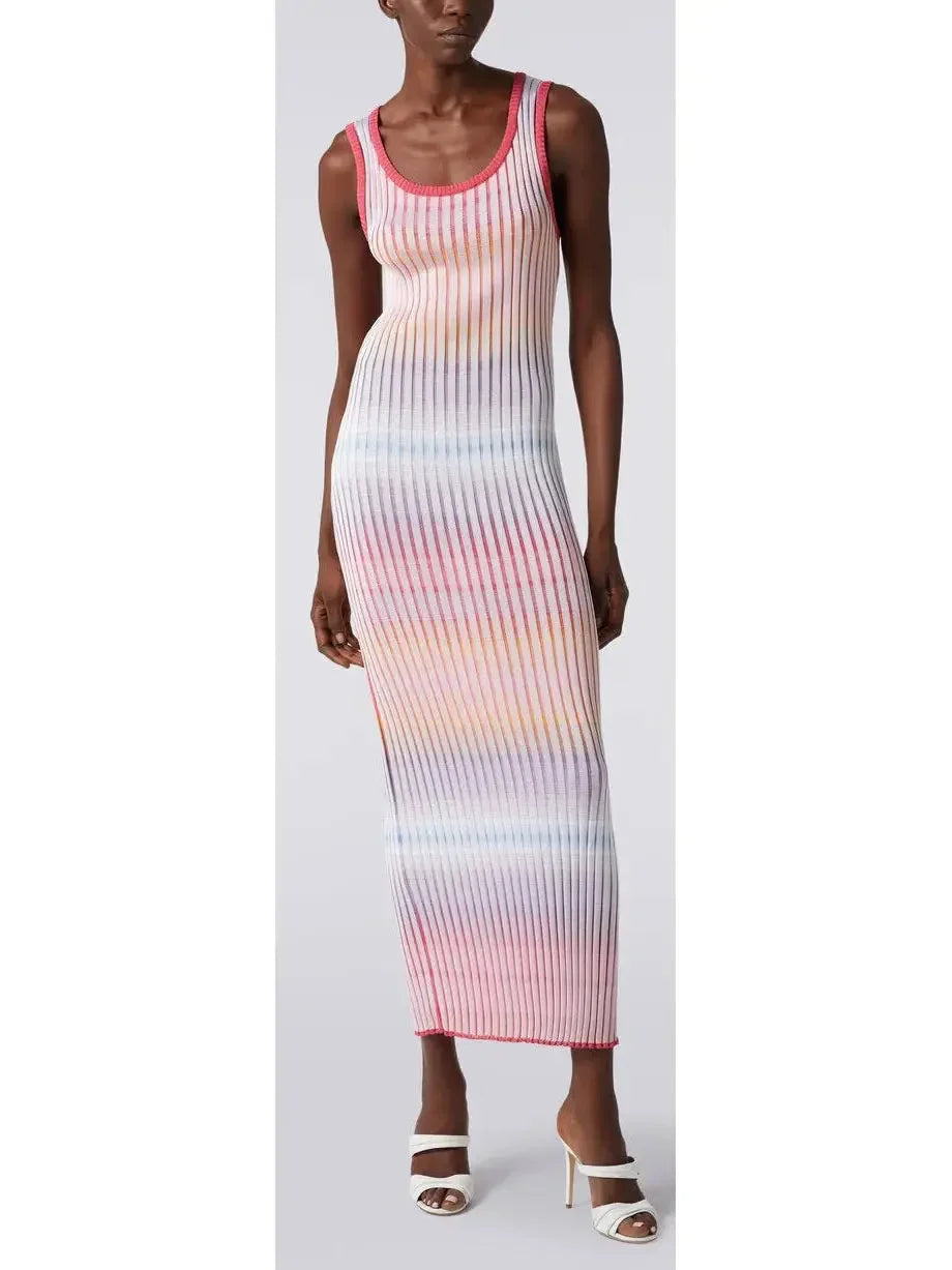 Long Dress in Ribbed Viscose - Dresses