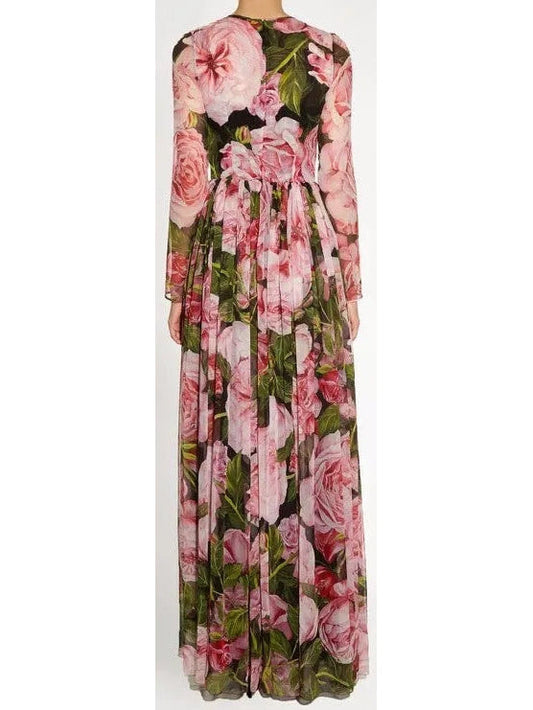 Long Floral-Print Chiffon Gown - Dresses