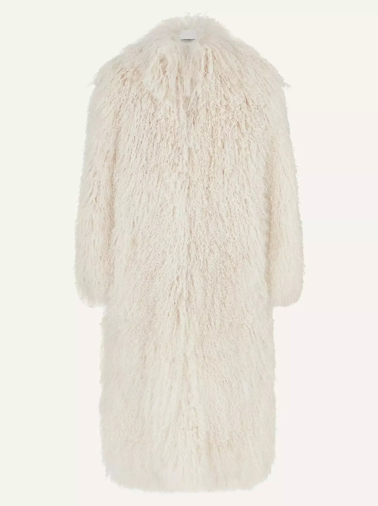Long Full Mongolian Shearling Coat in Cream - Coats