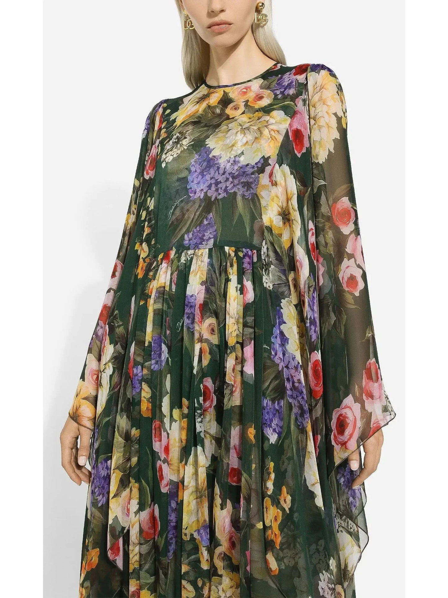 Long Garden-Print Chiffon Dress - Dresses