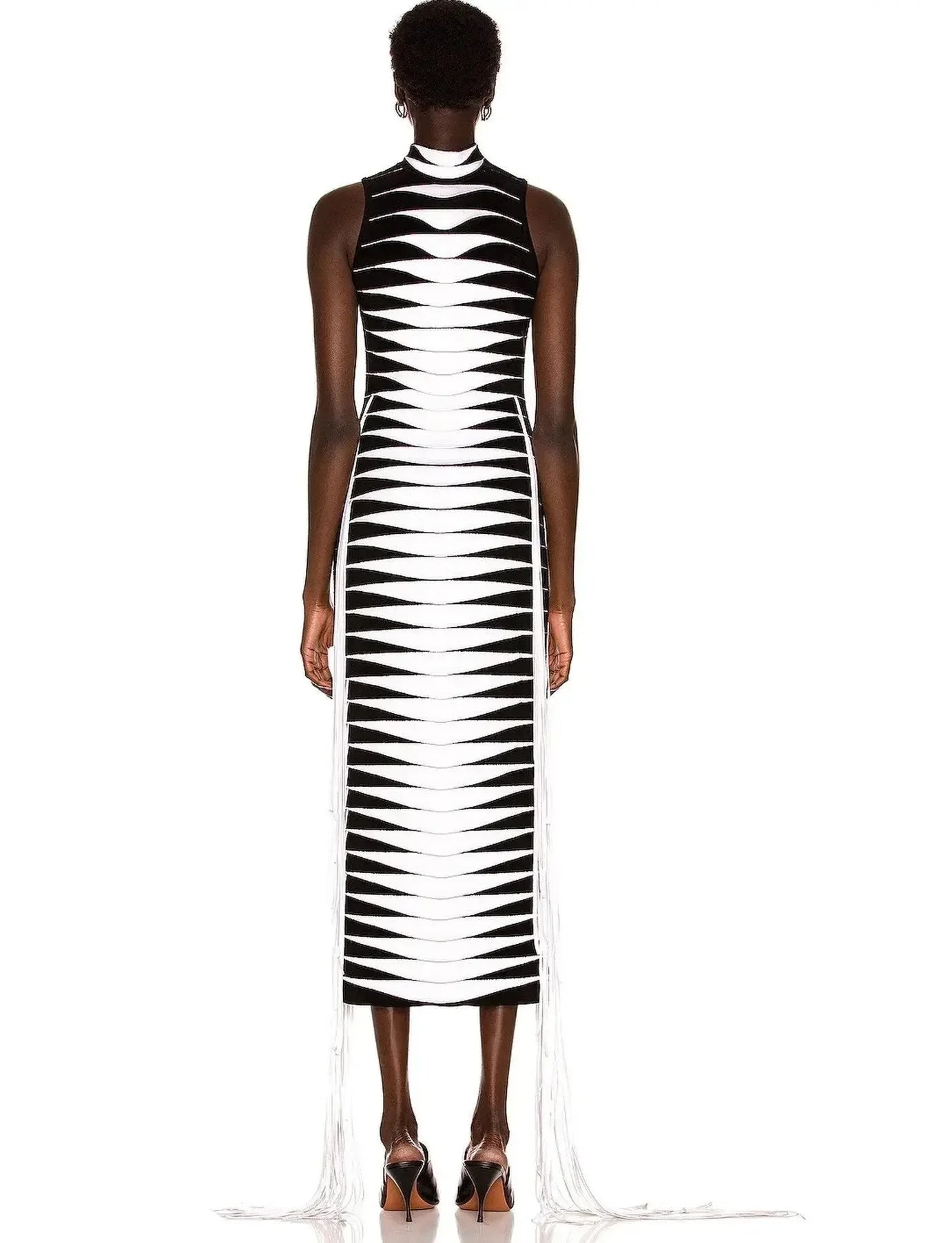 Long Geometric Fringed Tube Dress - Dresses