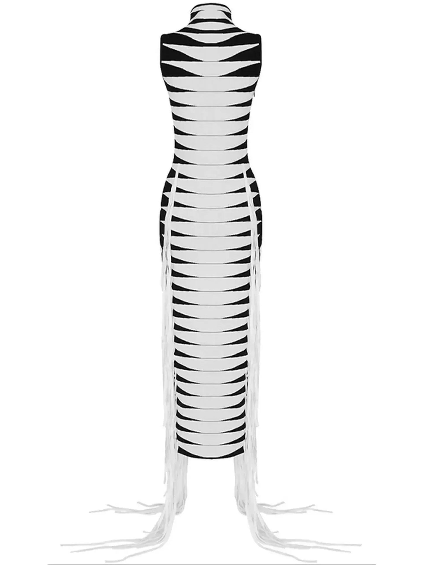 Long Geometric Fringed Tube Dress - Dresses