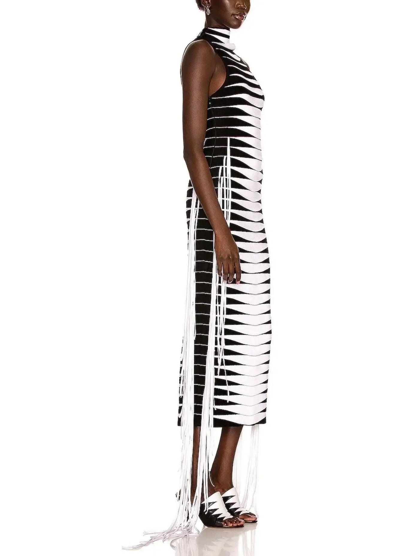 Long Geometric Fringed Tube Dress - Dresses