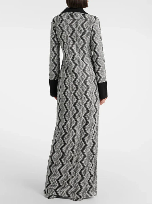 Long Knit Zig Zag Lamé Cardigan Dress - Dresses