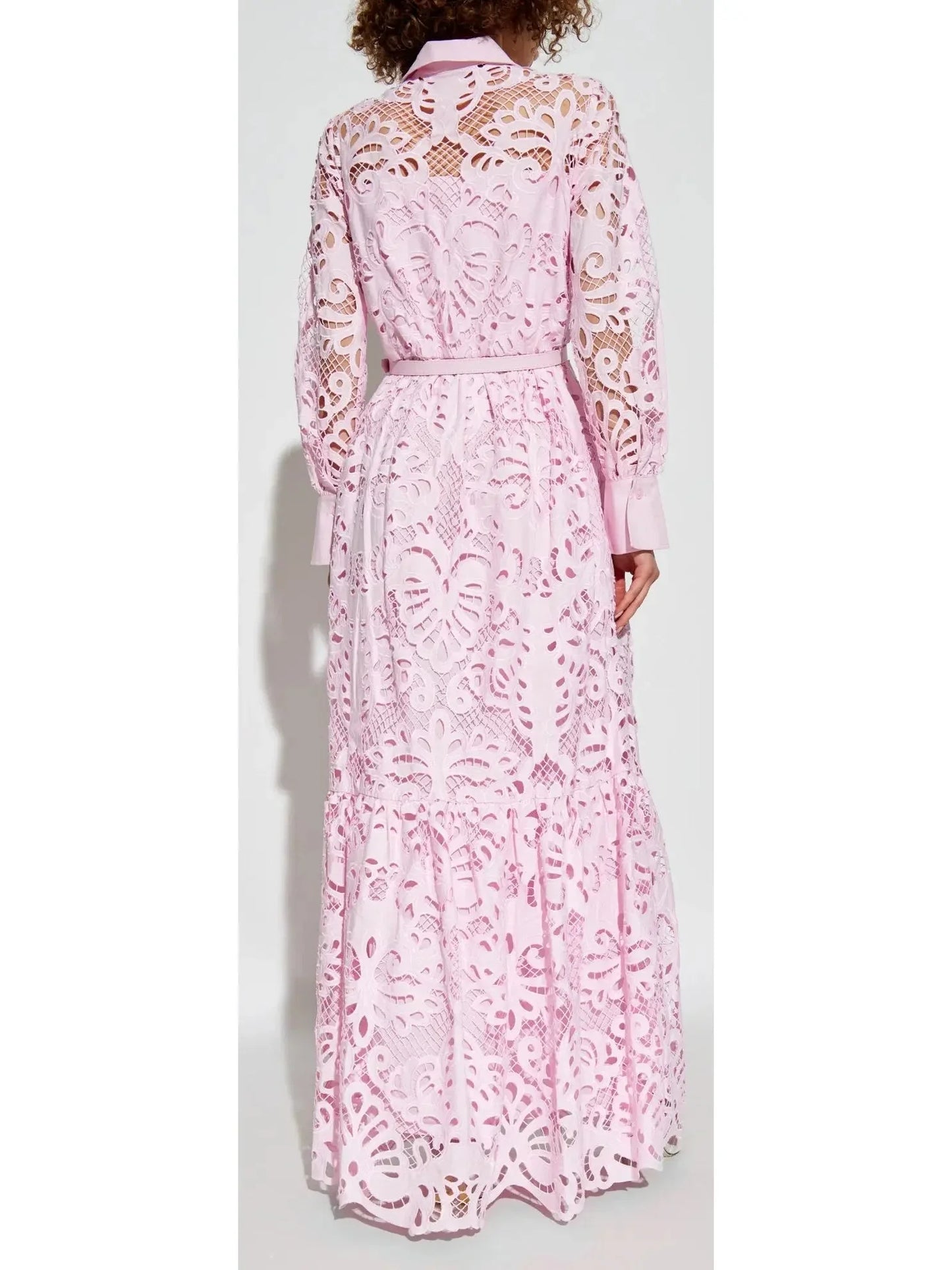 Long Pink Cotton Lace Dress - Dresses