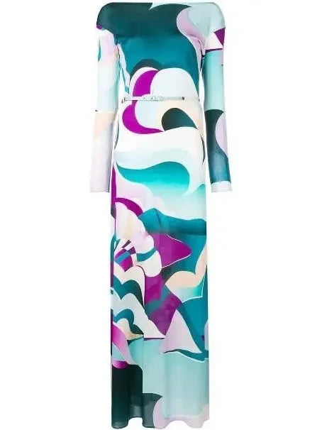 Long Printed Silk Dress - Dresses