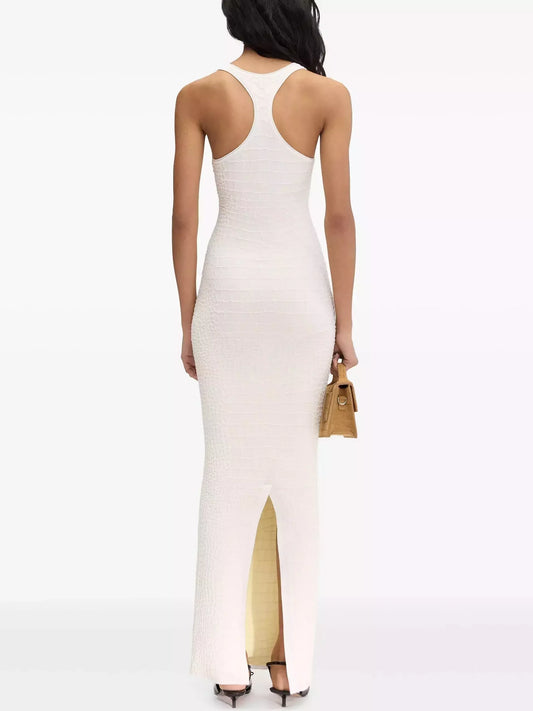 Long Racerback Crocodile embossed Tank Dress in White - Dresses