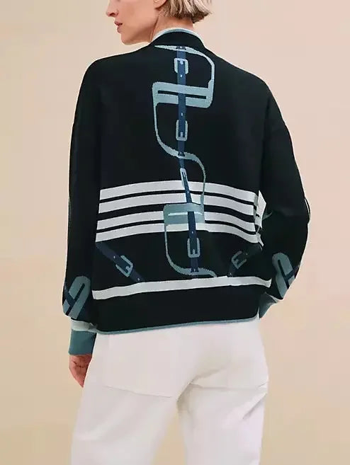 Long-Sleeve Cardigan in Wool Knit with Contrasting Details - Sweaters & Knitwear