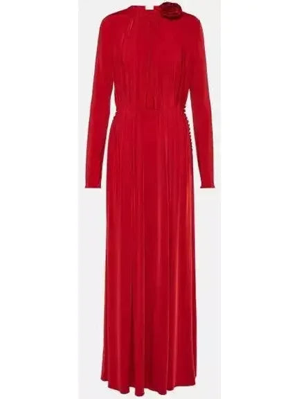Long Sleeve Jersey Gown in Red - Dresses