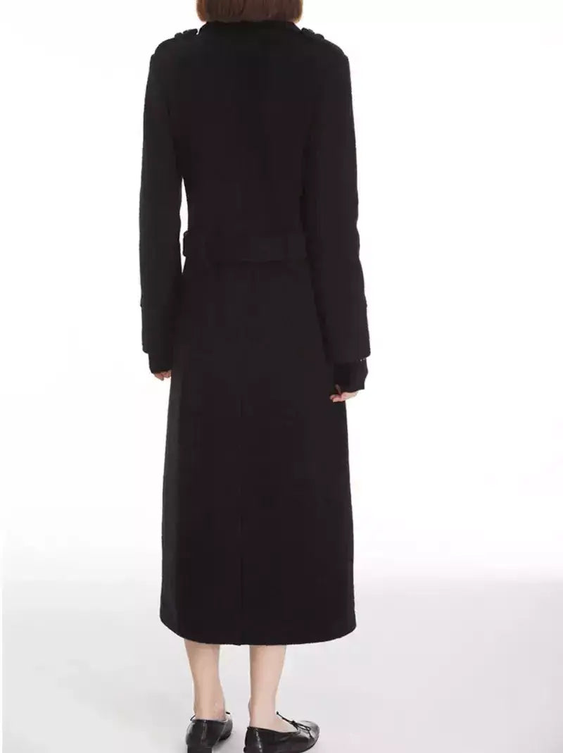 Long Structured Wool Belted Coat - Coats