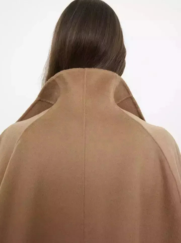 Long Wool-Blend Oversized Sleeveless Cape Coat - Coats