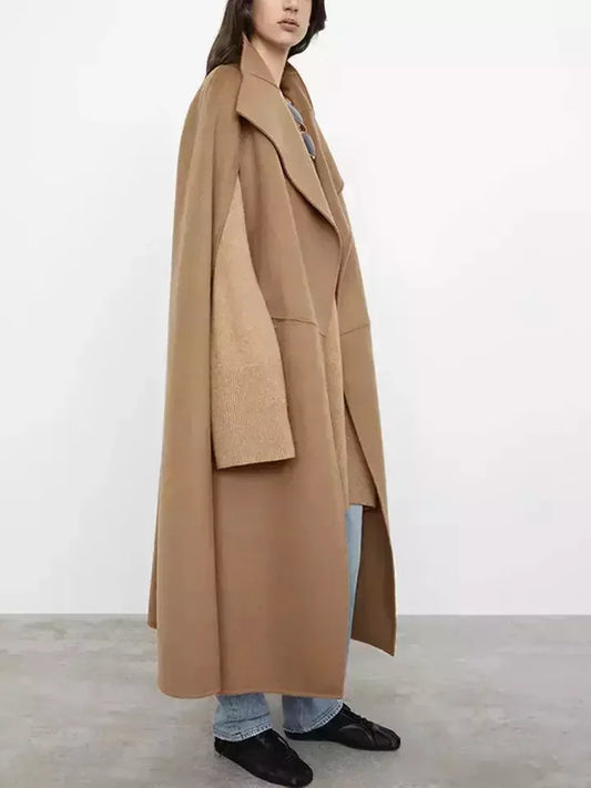 Long Wool-Blend Oversized Sleeveless Cape Coat - Coats