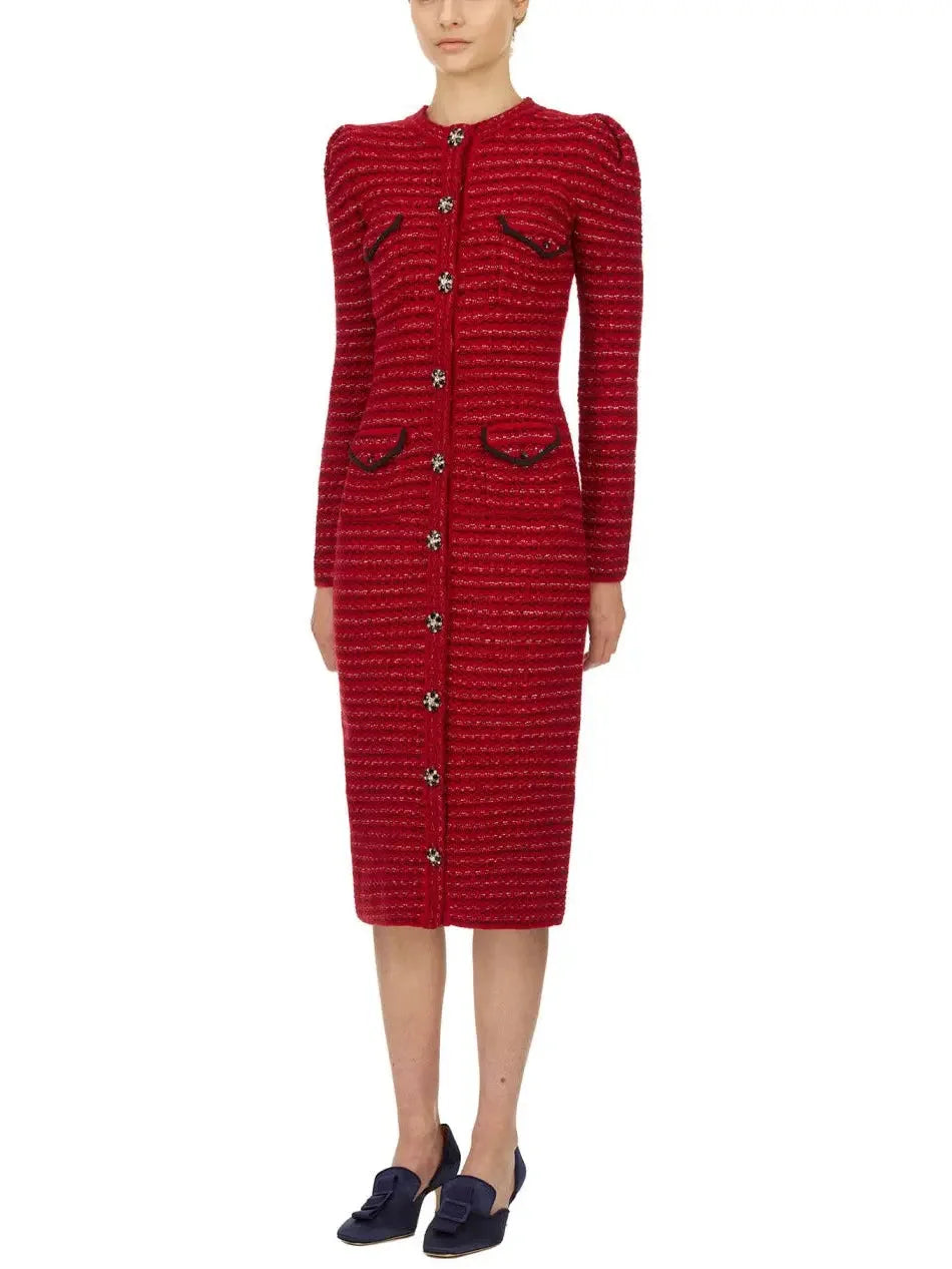 Longline Knit Cardigan Dress Red - Dresses