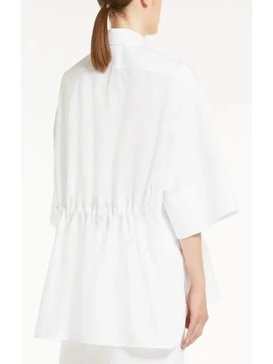 Loose-Fitting Cotton Poplin Shirt with Drawstring Waist in White - Tops