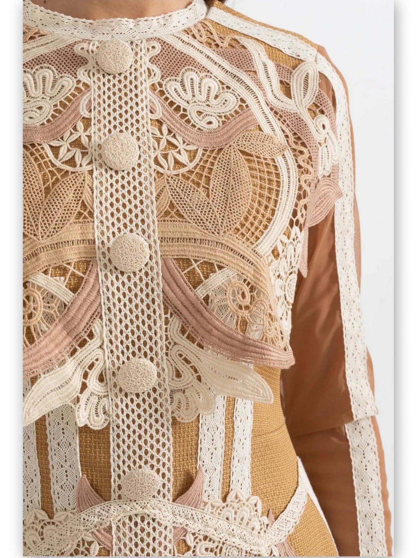 Lace-embellished Macrame and Lace Embroidery Mini Dress for stylish summer wear