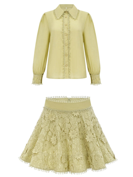 Macrame Lace Embroidered Shirt and Shirt Set - Suits & Sets