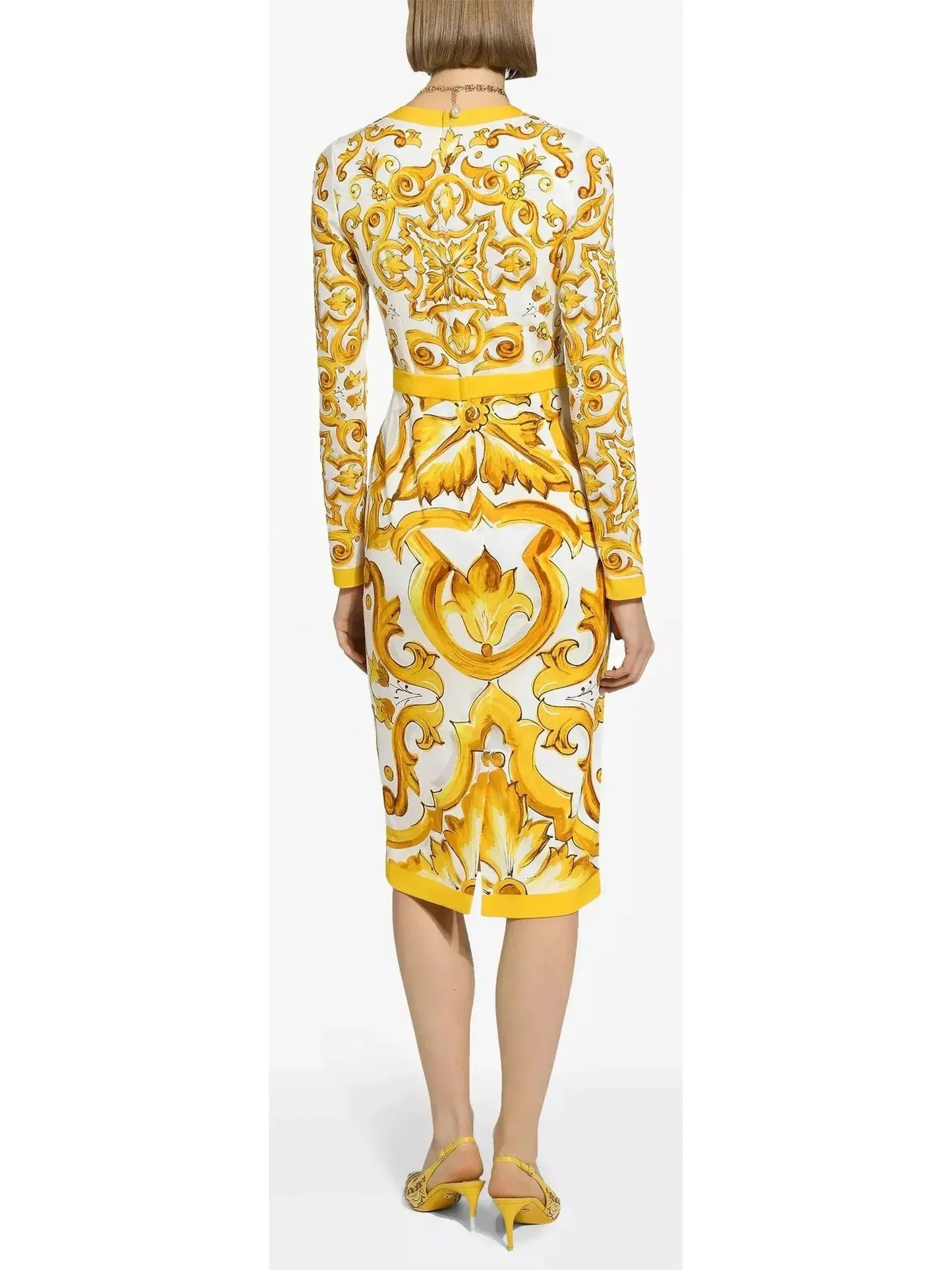 Majolica Italian Printed Charmeuse Silk Calf-Length Sheath Dress - Dresses