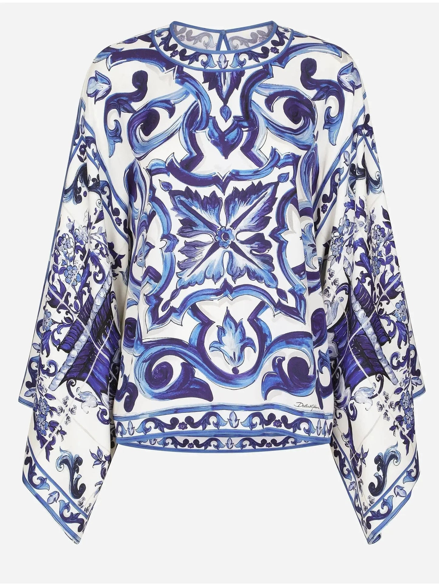 Majolica-Print Charmeuse Blouse - Tops