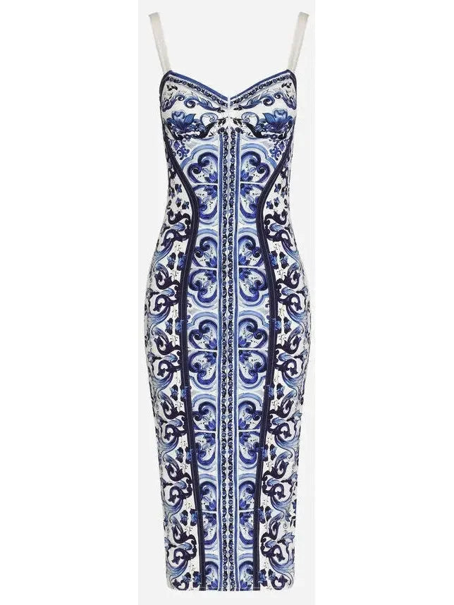 Majolica-Print Charmeuse Bustier Dress - Dresses