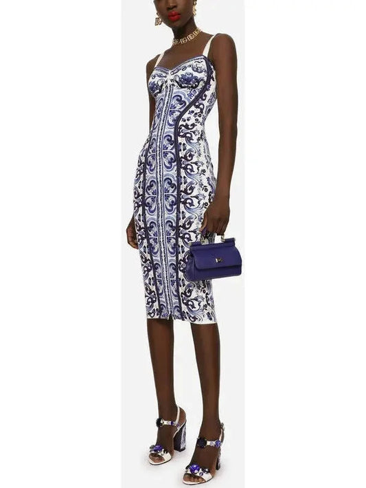 Majolica-Print Charmeuse Bustier Dress - Dresses