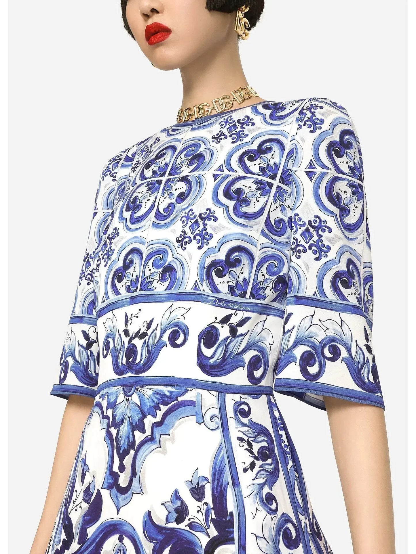 Majolica-Print Charmeuse Midi Dress - Dresses