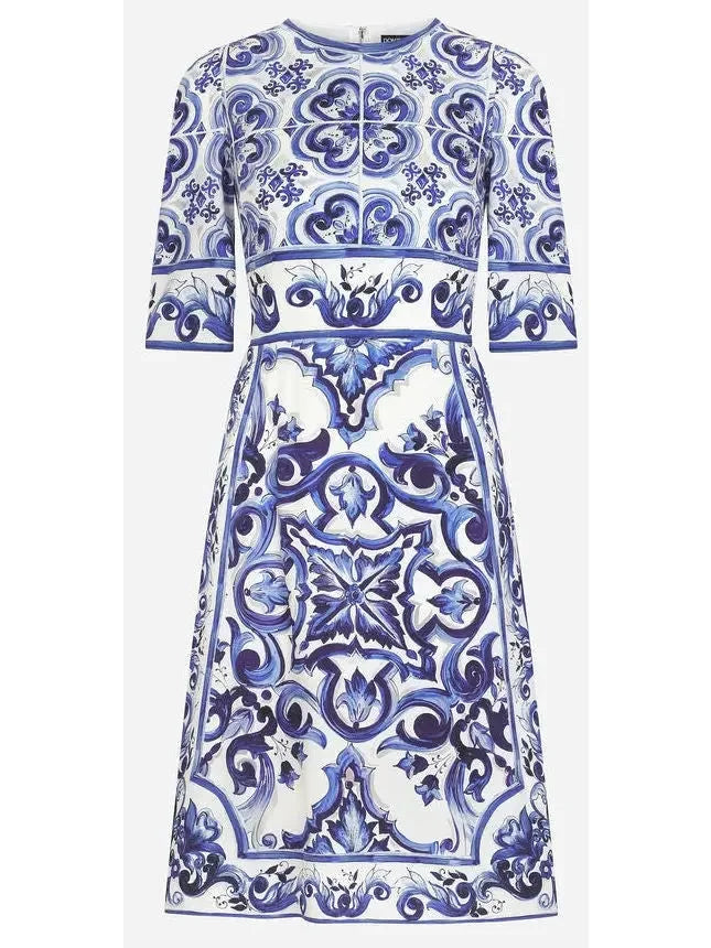Majolica-Print Charmeuse Midi Dress - Dresses