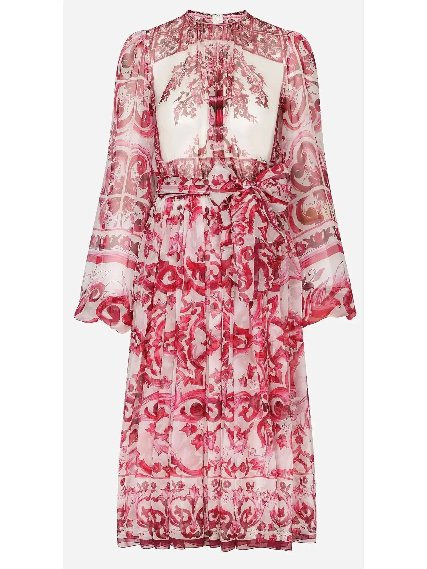Majolica Print Chiffon Midi Dress - Dresses