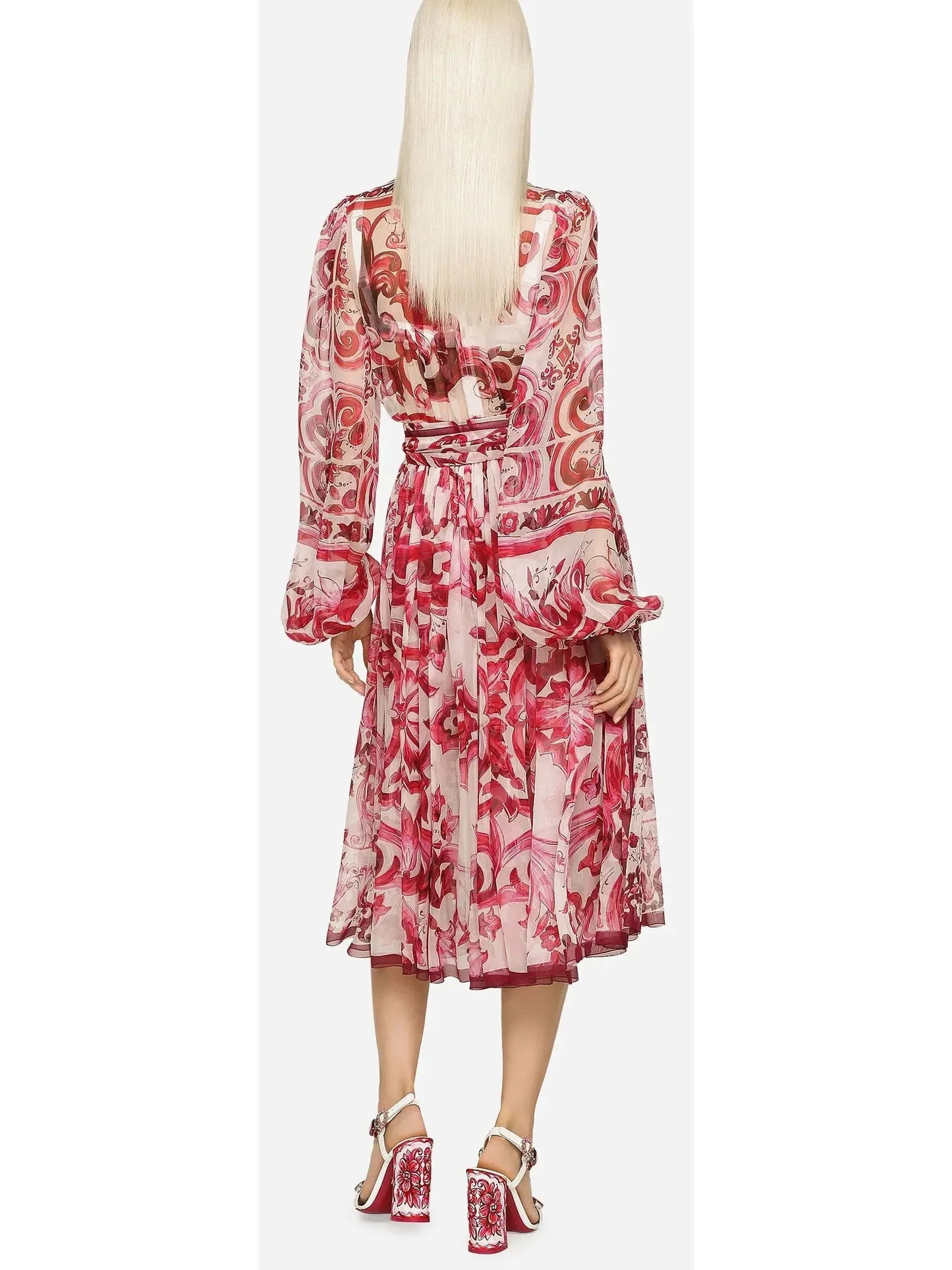 Majolica Print Chiffon Midi Dress - Dresses