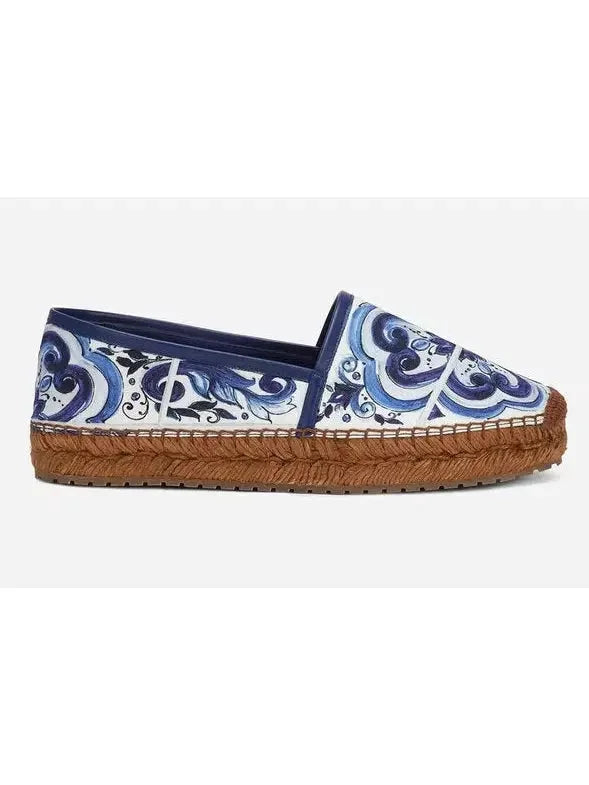 Majolica-Print Cotton Espadrilles in Blue and White - Footwear