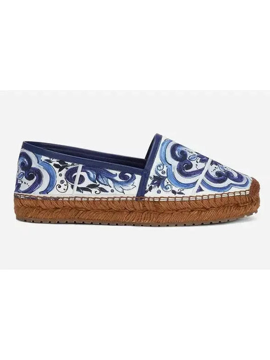 Majolica-Print Cotton Espadrilles in Blue and White - Footwear