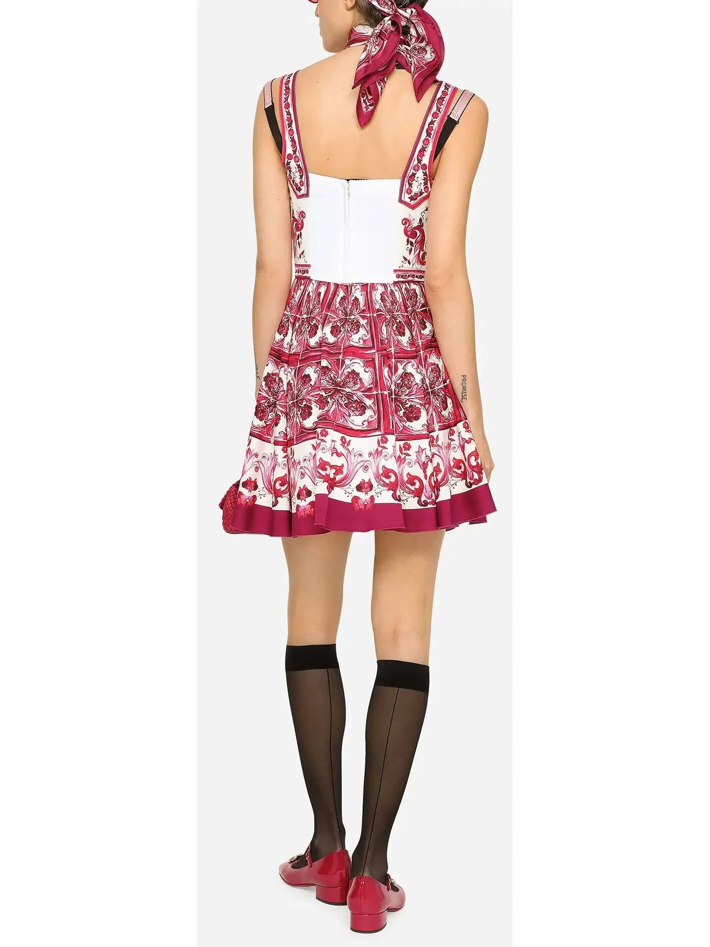 Majolica Print Short Charmeuse Bustier Dress Red - Dresses