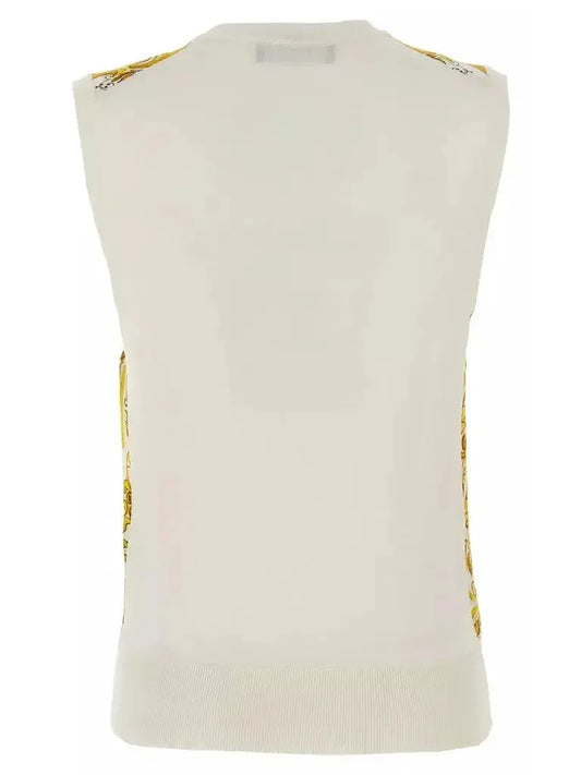 Majolica Print Yellow Knit Silk-Front Top - Tops