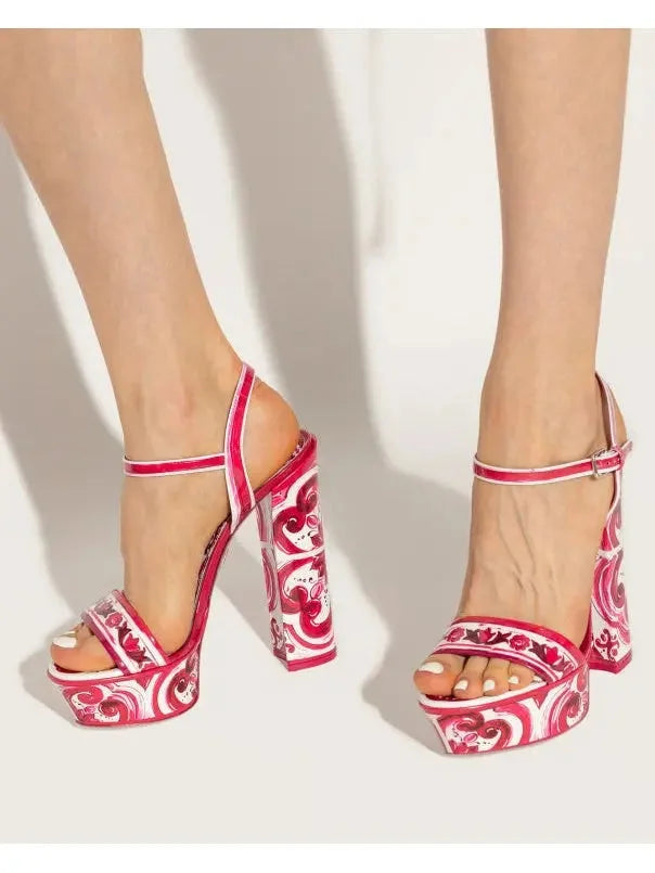 Majolica Red Pink and White Platform Sandals - Footwear