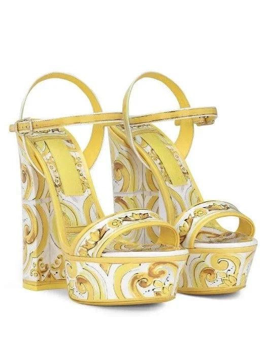 Majolica Yellow Gold and White Platform Sandals - Footwear
