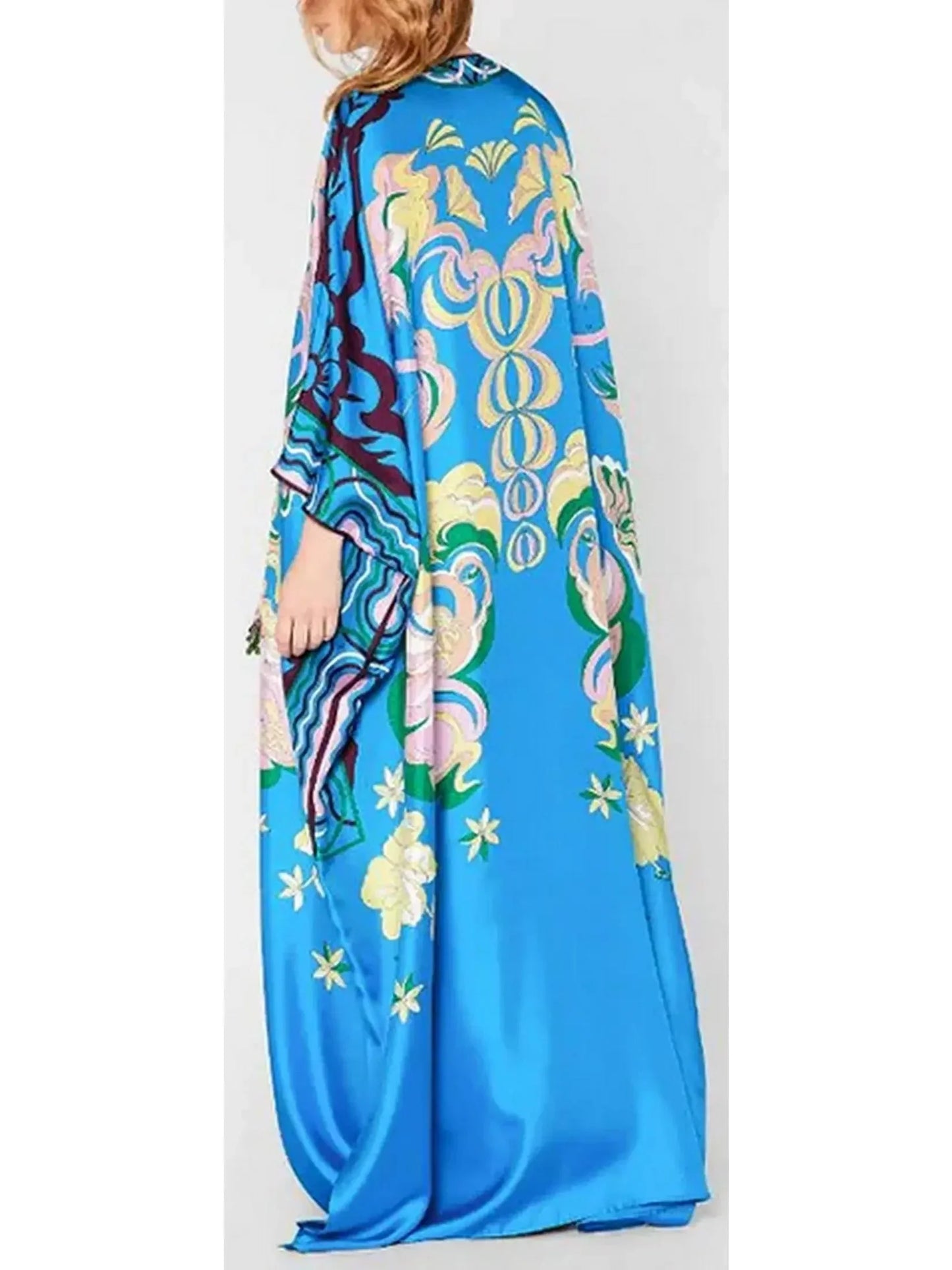 Manu Print Beaded Tassel Silk Kaftan - Dresses