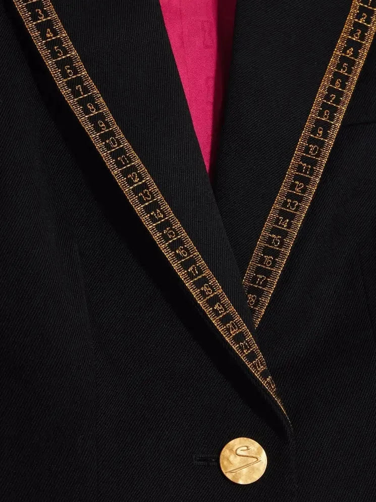 Measuring Tape Embroidered Single-Breasted Blazer - Jackets