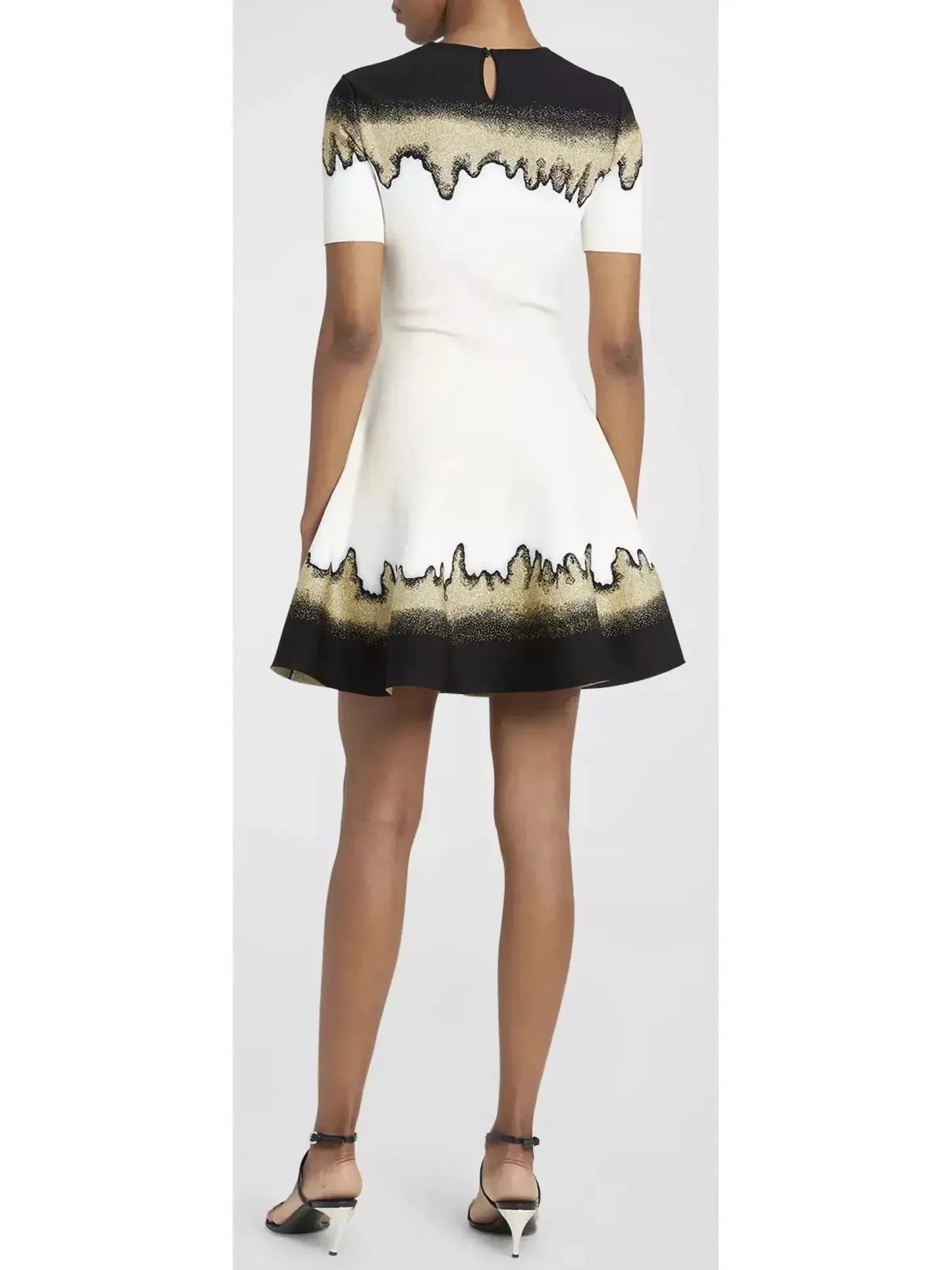 Metallic Jacquard Short-Sleeve Mini Dress - Dresses