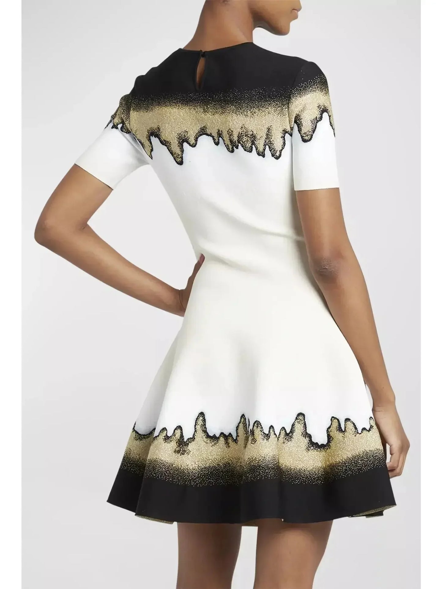 Metallic Jacquard Short-Sleeve Mini Dress - Dresses