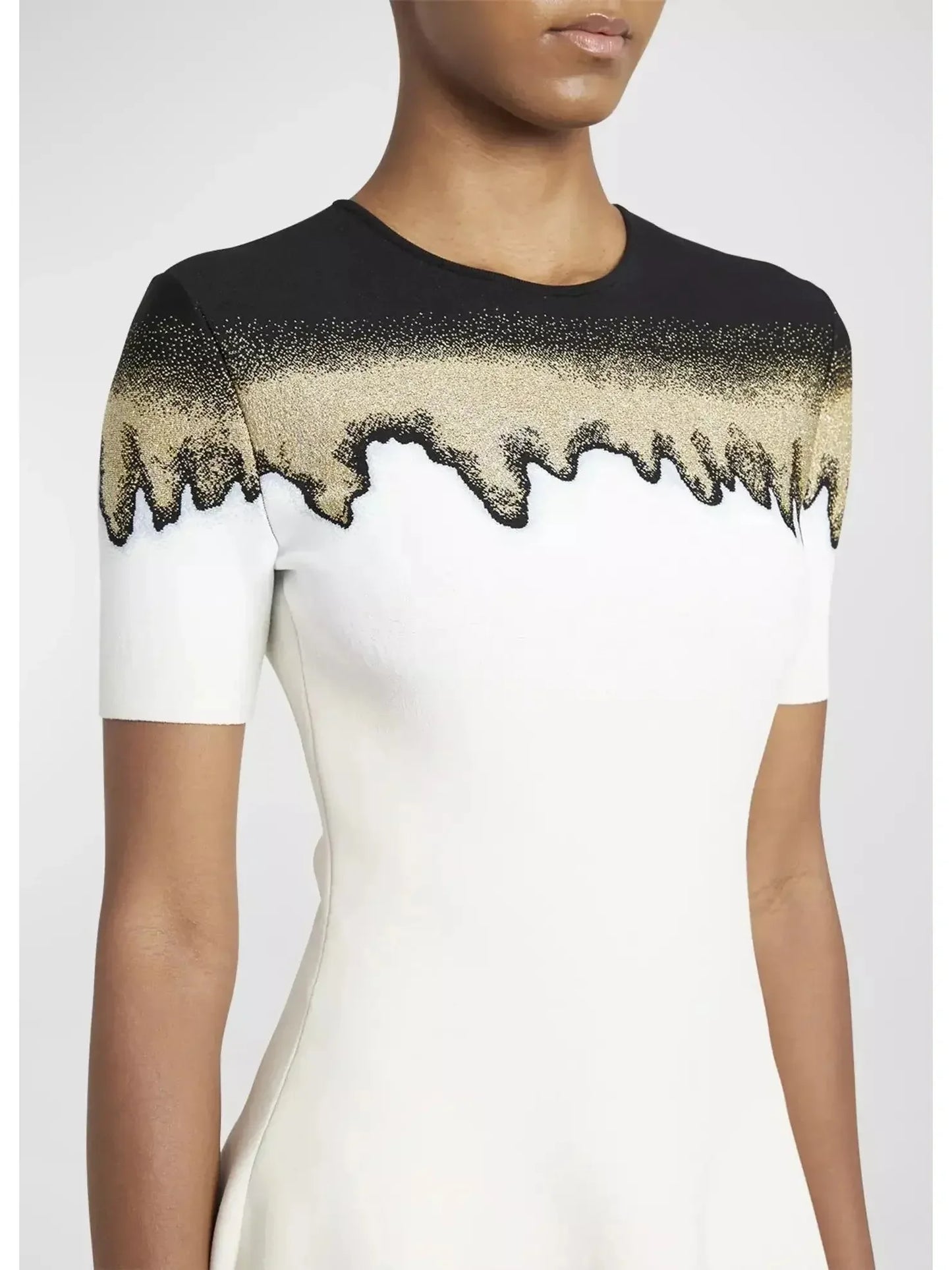Metallic Jacquard Short-Sleeve Mini Dress - Dresses