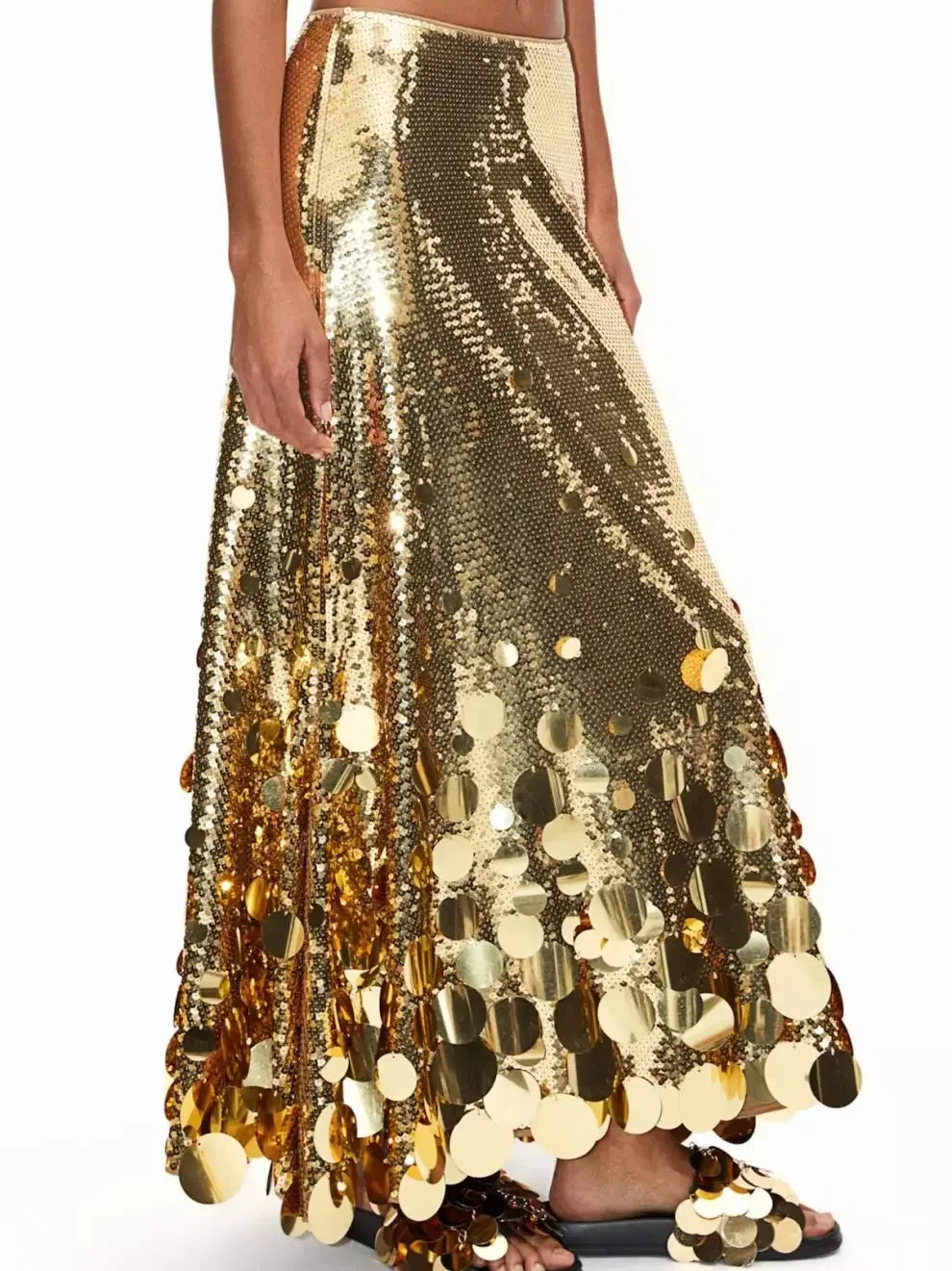 Metallic Sequin-Embellished Long Skirt - Skirts