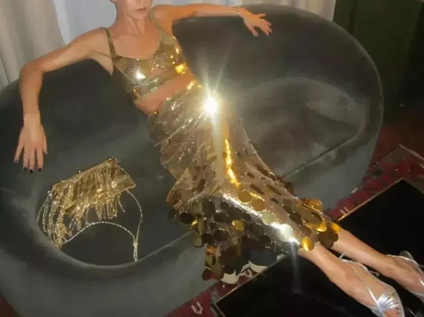 Metallic Sequin-Embellished Long Skirt - Skirts