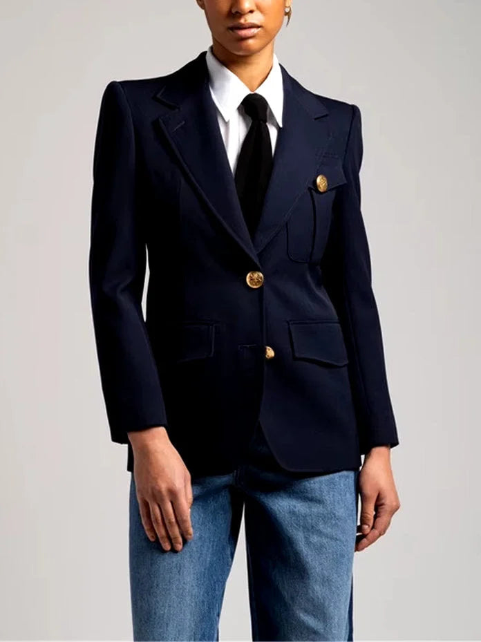 Military Style Single-Breasted Blazer - Jackets