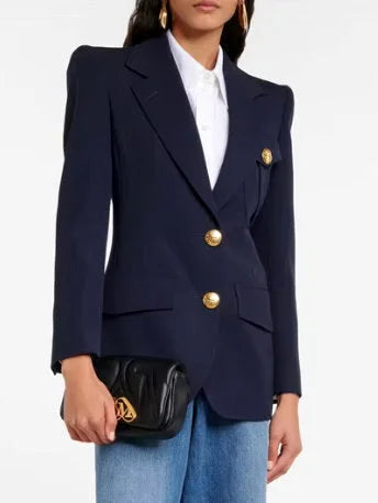 Military Style Single-Breasted Blazer - Jackets