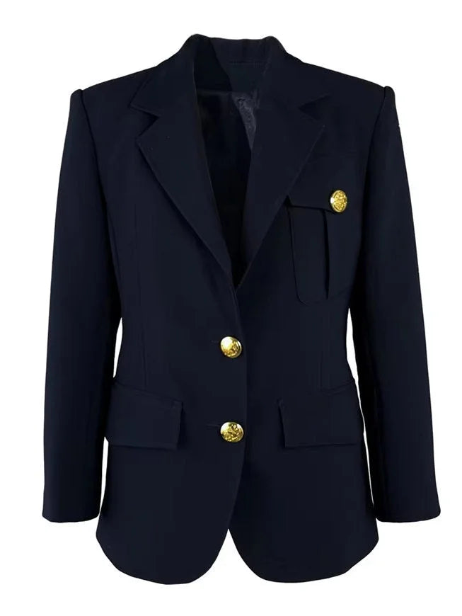 Military Style Single-Breasted Blazer - Jackets