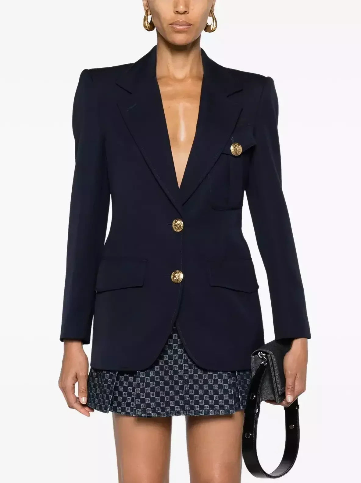 Military Style Single-Breasted Blazer - Jackets