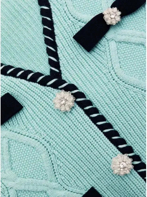 Mint Cable Knit Cardigan and Skirt Set - Suits & Sets